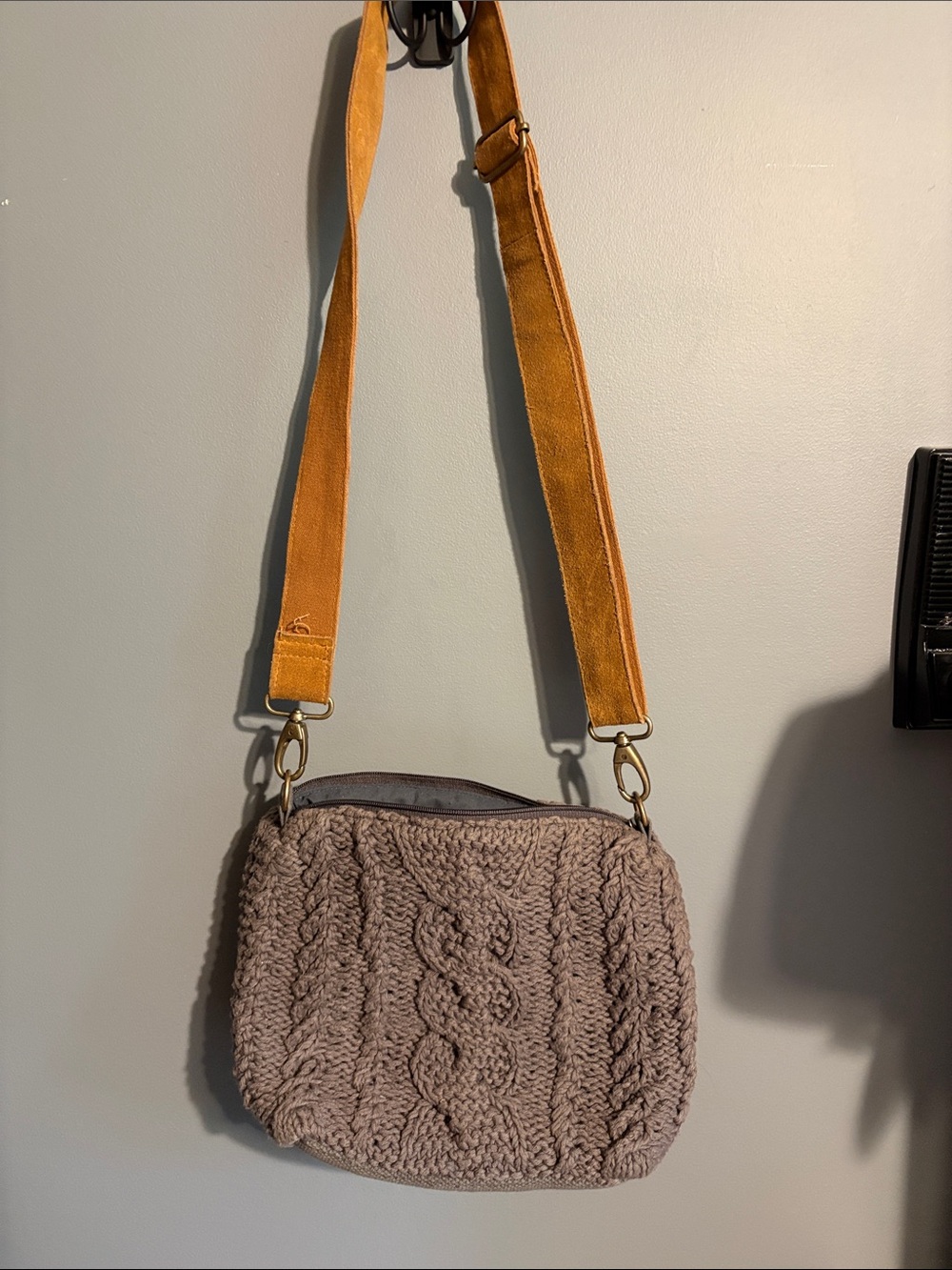 Knitted Taupe Crossbody Bag with Adjustable Strap